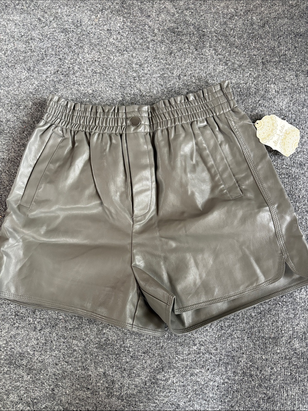 Altar'd State Charcoal Grey Faux Leather Elastic Waist Shorts - Size Medium